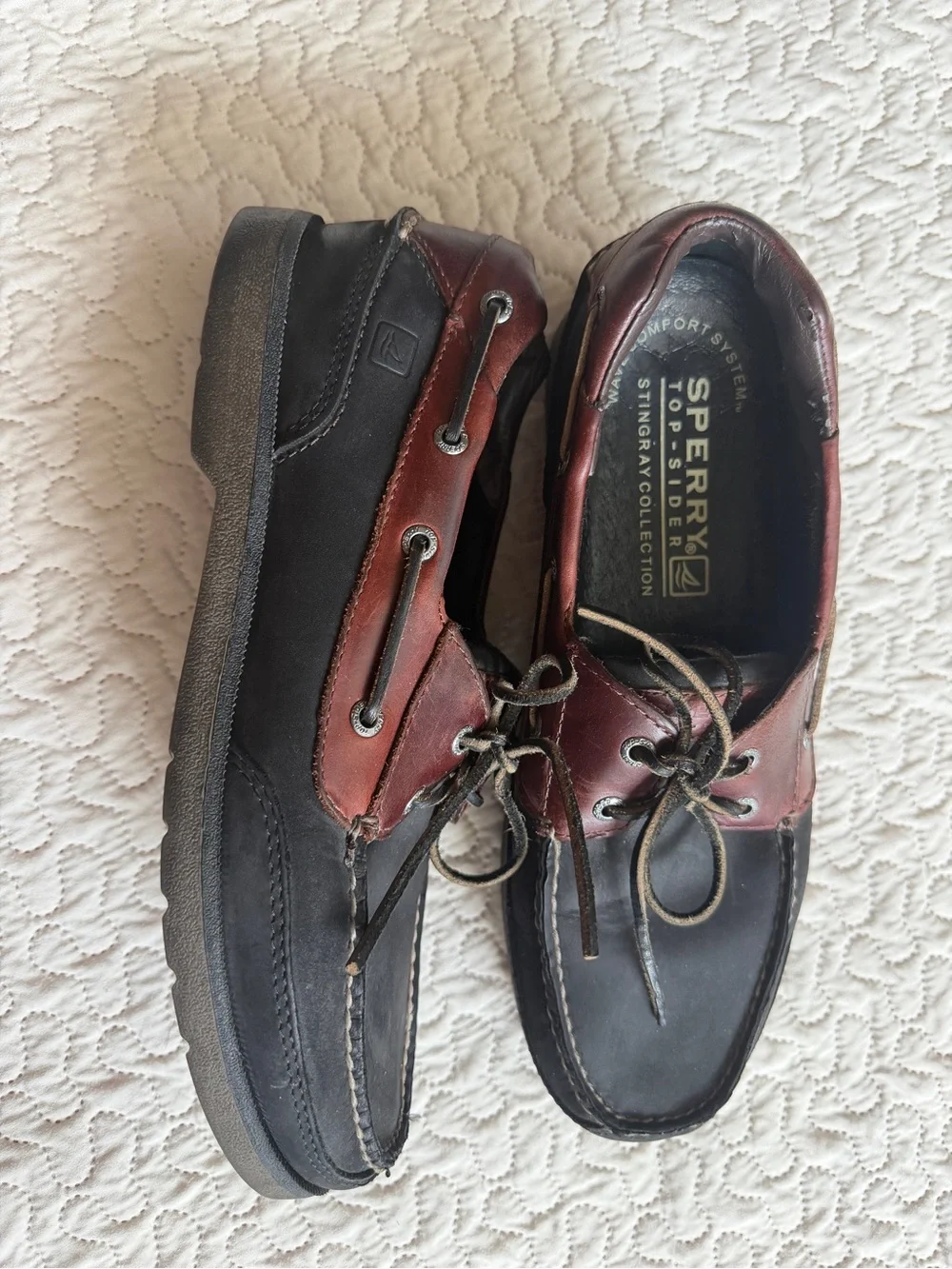 Sperry To-Sider Stingray Collection Men’s Black Brown Leather Boat Shoes Size 11